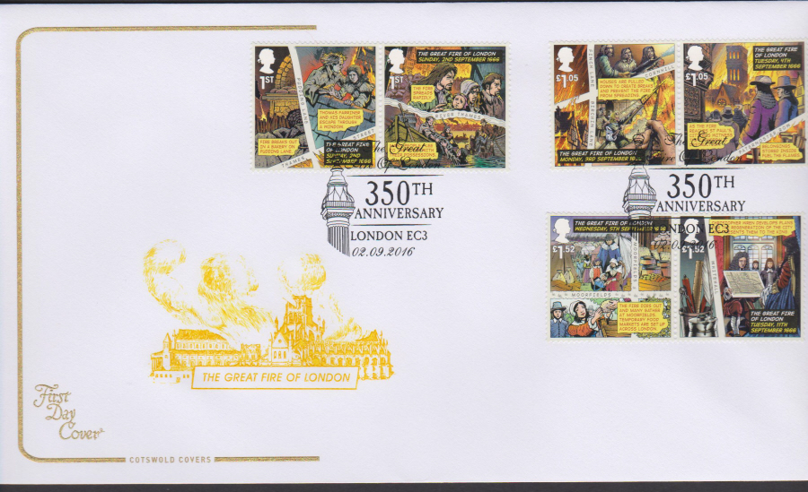2016 - The Great Fire ,Cotswold First Day Cover, 350th Anniv London EC3 Pictorial Postmark